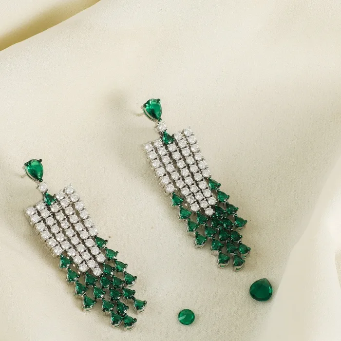 Earrings SILVER Emeraude Statement Silver Dangle Earrings