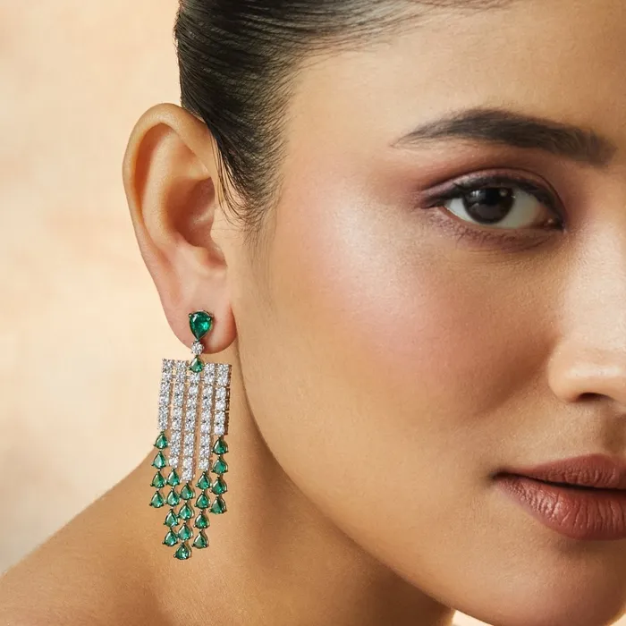 Earrings SILVER Emeraude Statement Silver Dangle Earrings