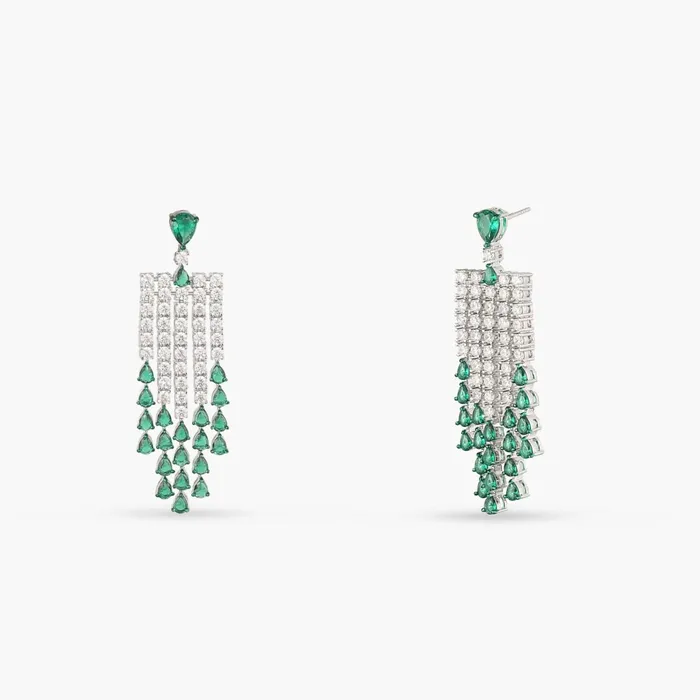 Earrings SILVER Emeraude Statement Silver Dangle Earrings