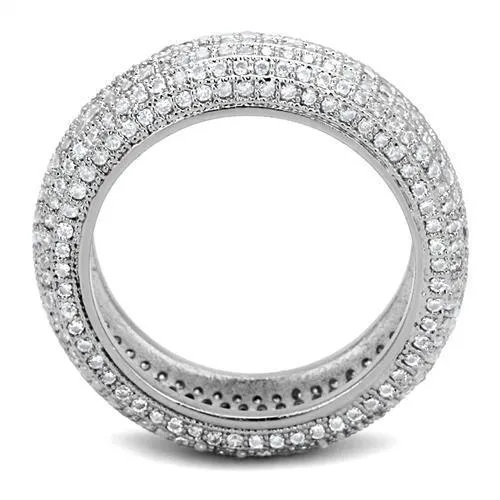 3W1273 Rhodium Brass Ring with AAA Grade CZ in Clear Alamode Rings