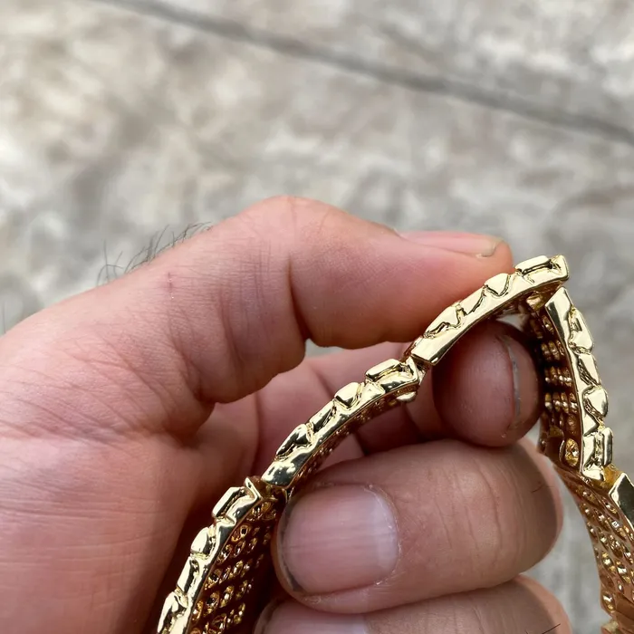 AMERICAN TIME Mens 14K Gold Finish Gold Nugget Bracelet Big 24MM Thick x 8 Inch Bracelets AMERICAN TIME Mens 14K Gold Finish Gold Nugget Bracelet Big 24MM Thick x 8 Inch Bracelets