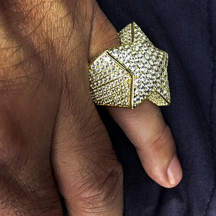 Bling Cartel Admin Rings 14K Gold Plated CZ Iced Flooded Out Star Ring
