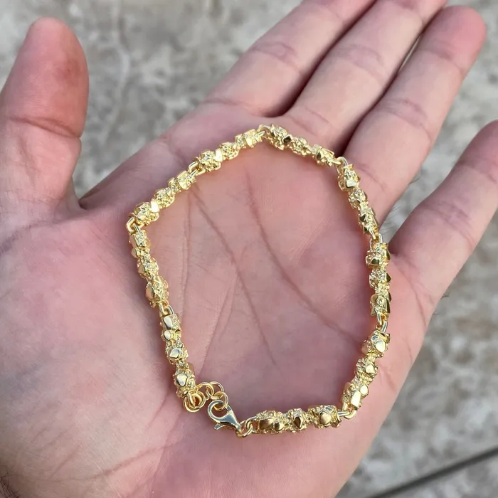 Bling Cartel Bracelets 14K Gold Plated 925 Sterling Silver Nugget Cut Round Bracelet 55MM 7 or 85