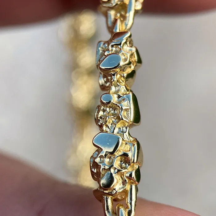 Bling Cartel Bracelets 14K Gold Plated 925 Sterling Silver Nugget Cut Round Bracelet 55MM 7 or 85