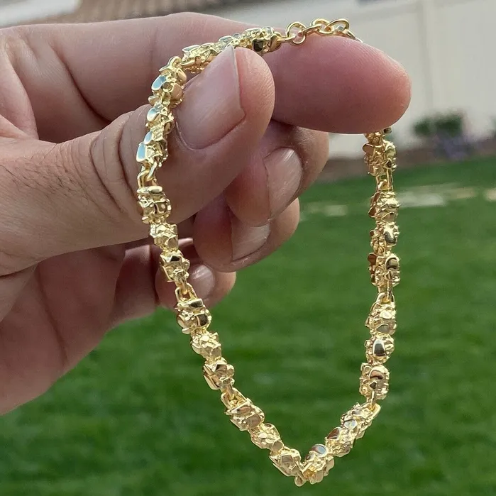 Bling Cartel Bracelets 14K Gold Plated 925 Sterling Silver Nugget Cut Round Bracelet 55MM 7 or 85