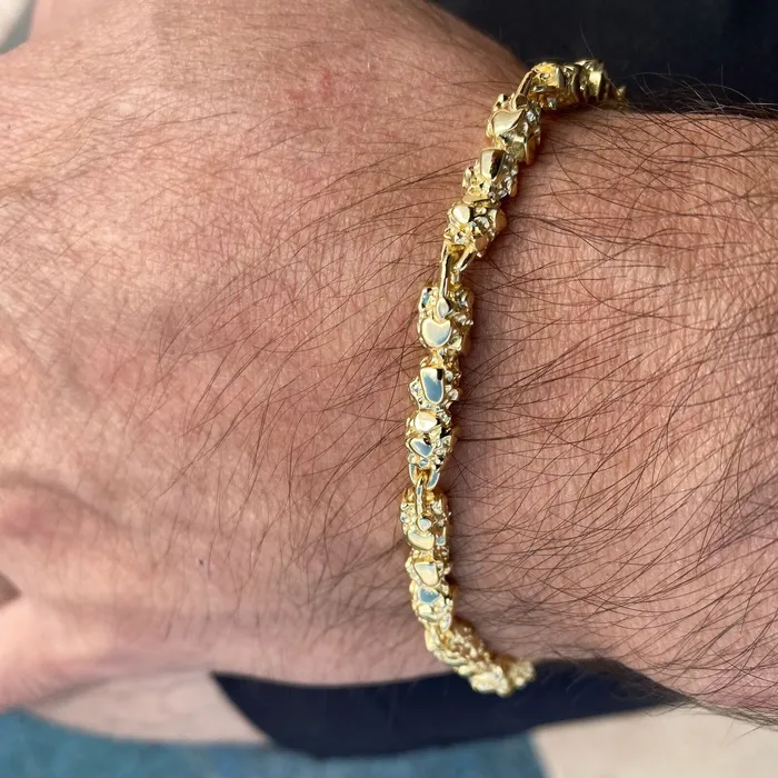 Bling Cartel Bracelets 14K Gold Plated 925 Sterling Silver Nugget Cut Round Bracelet 55MM 7 or 85