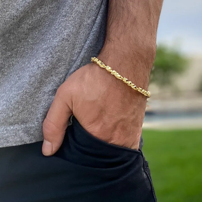 Bling Cartel Bracelets 14K Gold Plated 925 Sterling Silver Nugget Cut Round Bracelet 55MM 7 or 85