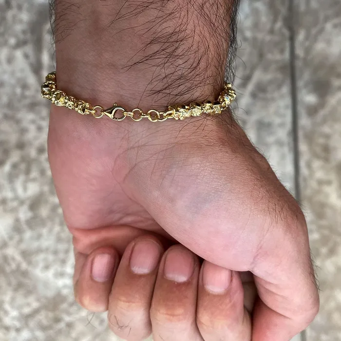 Bling Cartel Bracelets 14K Gold Plated 925 Sterling Silver Nugget Cut Round Bracelet 55MM 7 or 85