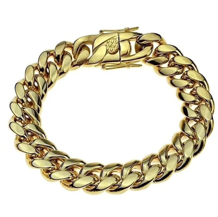 Bracelets Vivi 24K Gold Plated 316L Stainless Steel Cuban Miami Cuban Bracelet 14MM