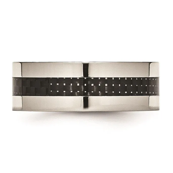 Chisel Rings Stainless Steel Black Carbon Fiber Inlay Flat 8mm Polished Band Chisel Rings Stainless Steel Black Carbon Fiber Inlay Flat 8mm Polished Band