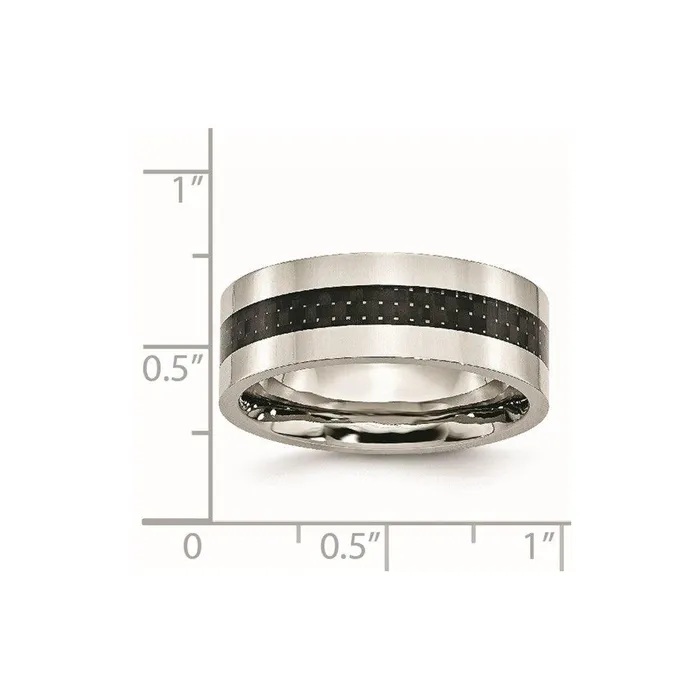 Chisel Rings Stainless Steel Black Carbon Fiber Inlay Flat 8mm Polished Band Chisel Rings Stainless Steel Black Carbon Fiber Inlay Flat 8mm Polished Band