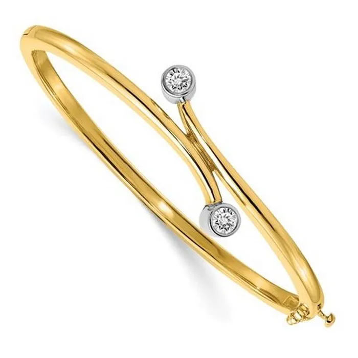 deBebians Bracelets 14kt Two Tone Gold Bangle Bracelet with 4mm Round Forever One Moissanite deBebians Bracelets 14kt Two Tone Gold Bangle Bracelet with 4mm Round Forever One Moissanite