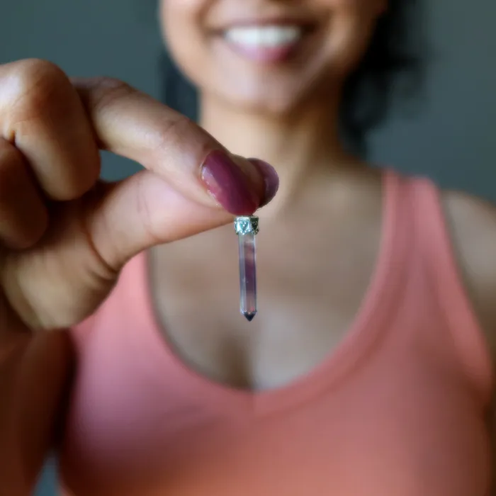 Fluorite Pendant Rainbow Sword Sterling Silver Satin Crystals Necklaces