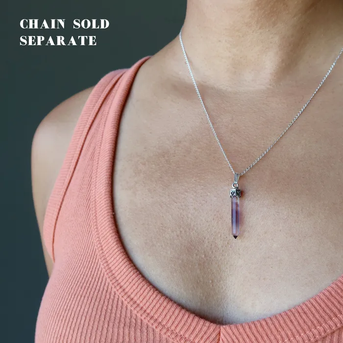 Fluorite Pendant Rainbow Sword Sterling Silver Satin Crystals Necklaces