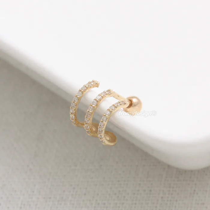 from J Shop Earrings CZ Pave Triple Wire Ear Piercing