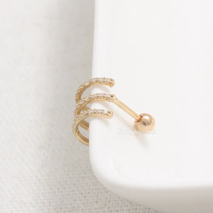 from J Shop Earrings CZ Pave Triple Wire Ear Piercing