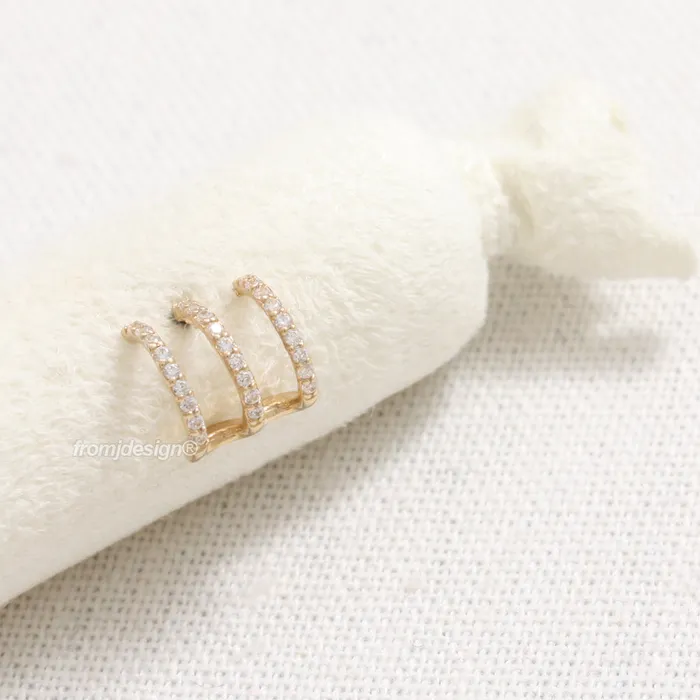 from J Shop Earrings CZ Pave Triple Wire Ear Piercing
