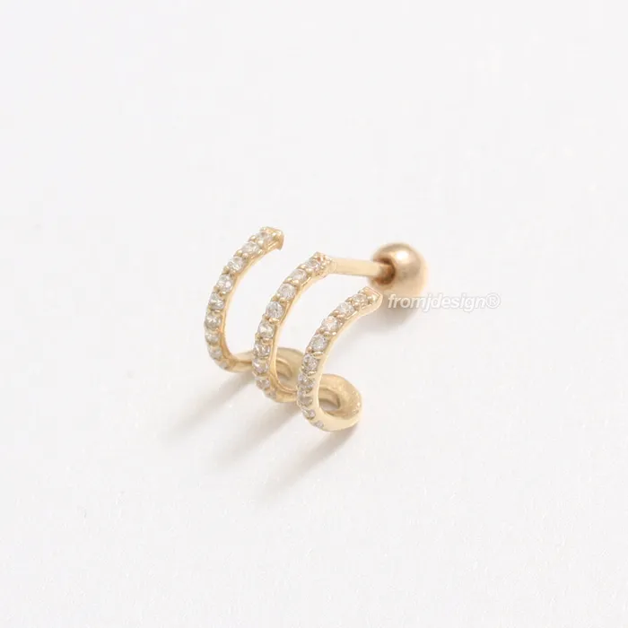 from J Shop Earrings CZ Pave Triple Wire Ear Piercing