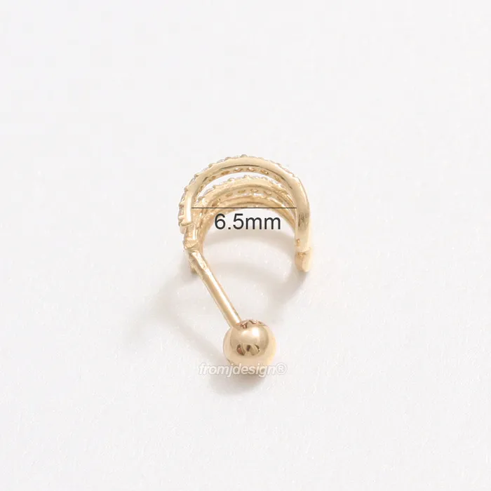 from J Shop Earrings CZ Pave Triple Wire Ear Piercing