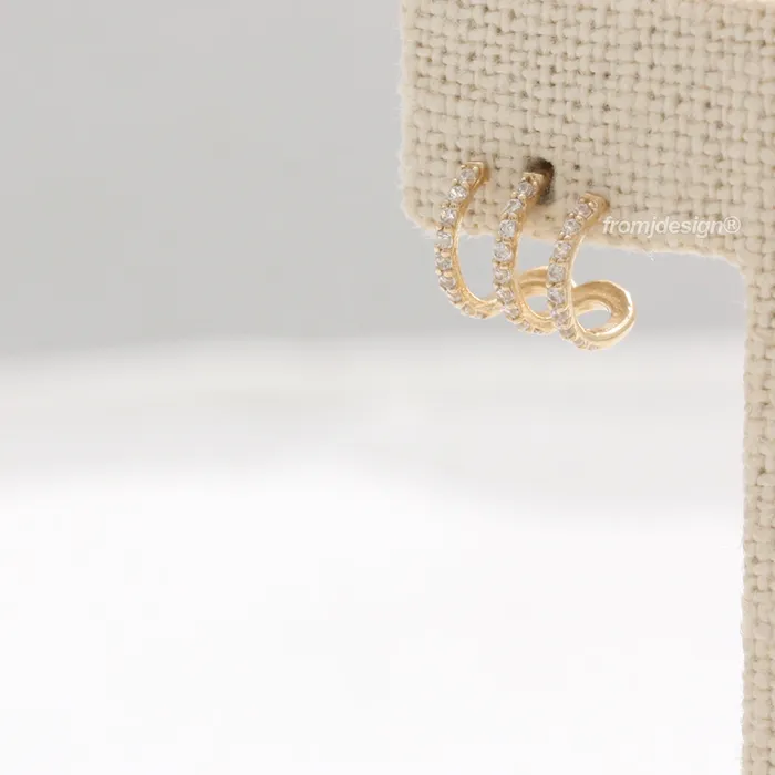 from J Shop Earrings CZ Pave Triple Wire Ear Piercing