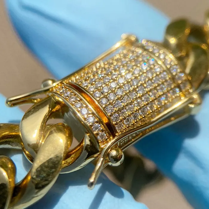 Harlem Bracelets 14K Gold Plated Stainless Steel Miami Cuban Bracelet Iced VVS D Moissanite Clasp 12MM 85 Harlem Bracelets 14K Gold Plated Stainless Steel Miami Cuban Bracelet Iced VVS D Moissanite Clasp 12MM 85