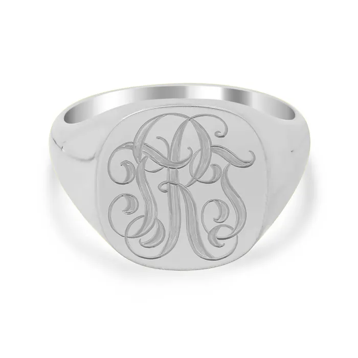 Mens Square Signet Ring Medium Hand Engraved Script Monogram deBebians Rings