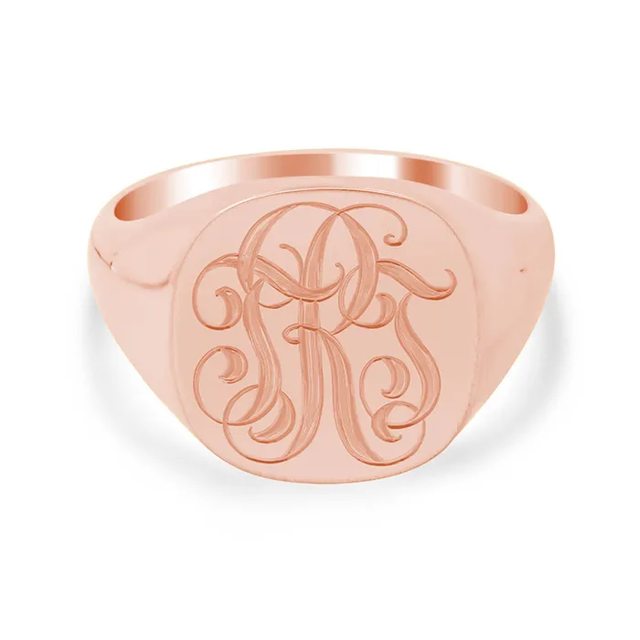 Mens Square Signet Ring Medium Hand Engraved Script Monogram deBebians Rings