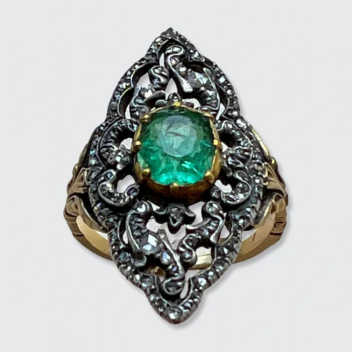 Rings 21stfinds Impressive Emerald RoseCut Diamond Marquise Cluster Ring
