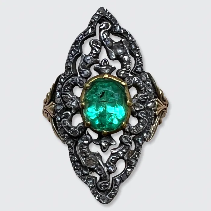 Rings 21stfinds Impressive Emerald RoseCut Diamond Marquise Cluster Ring