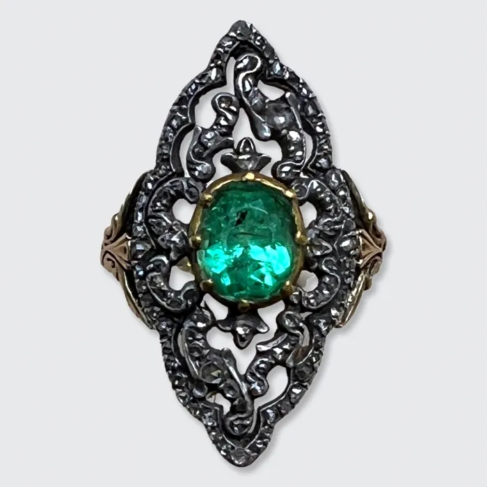 Rings 21stfinds Impressive Emerald RoseCut Diamond Marquise Cluster Ring