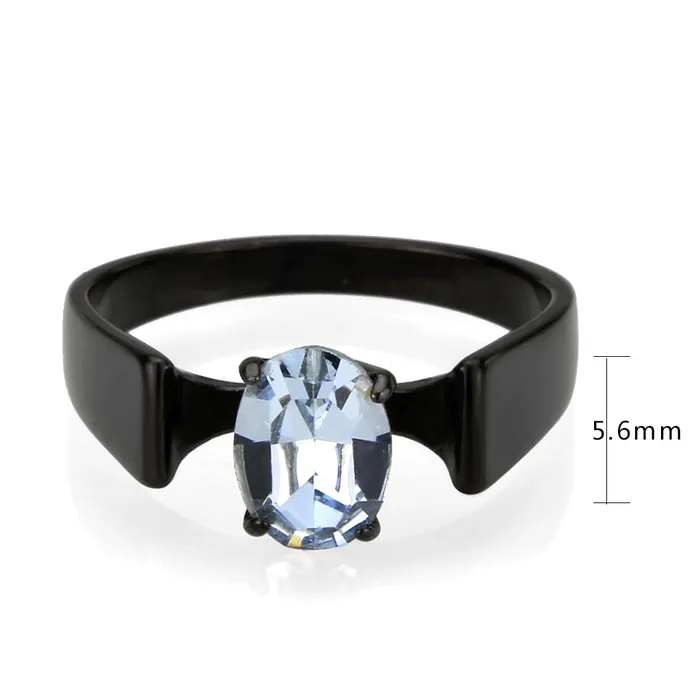 Rings Alamode TK3740 IP Black Stainless Steel Ring with Top Grade Crystal in Aquamarine