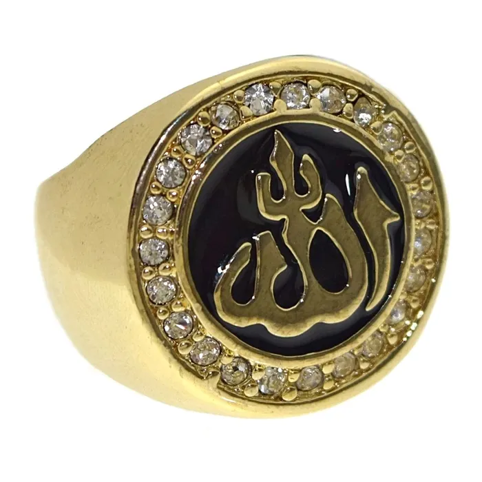Rings Allah Symbol Black Oil Round Gold Finish Ring Bling Cartel Admin