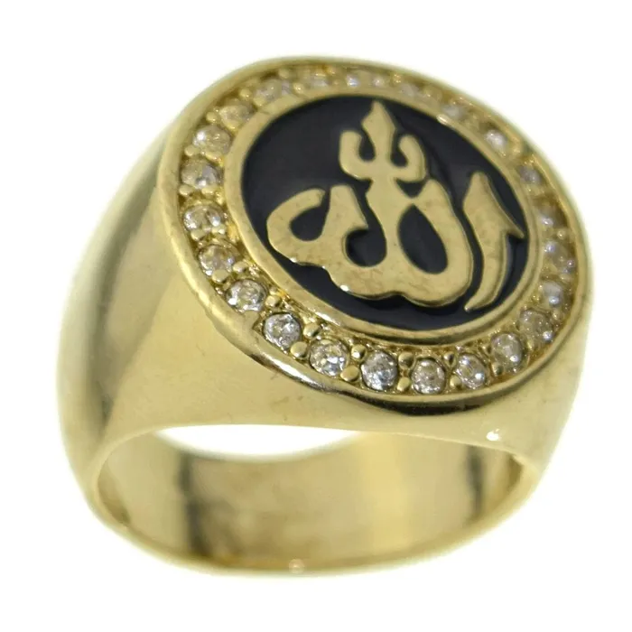 Rings Allah Symbol Black Oil Round Gold Finish Ring Bling Cartel Admin