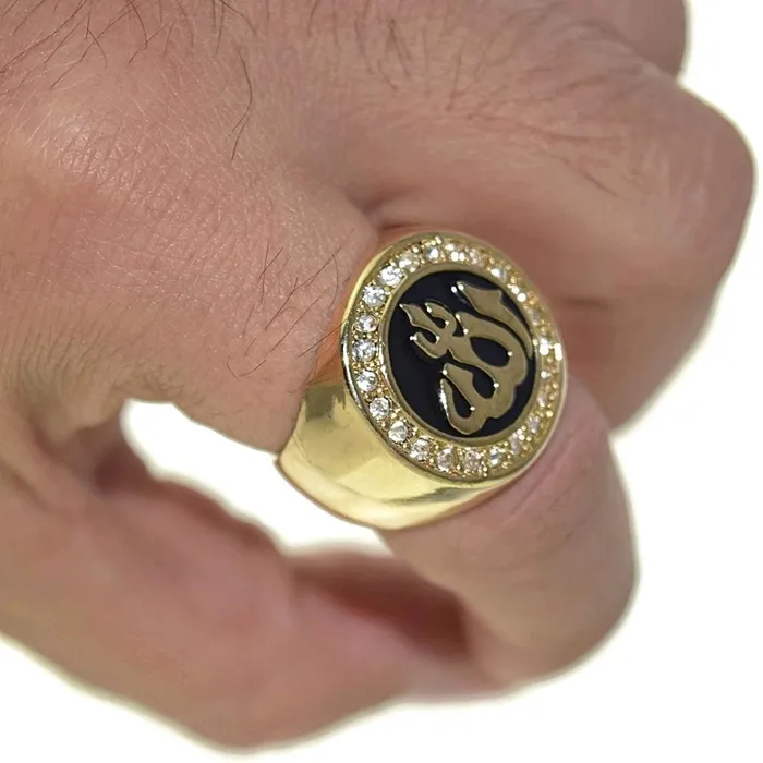 Rings Allah Symbol Black Oil Round Gold Finish Ring Bling Cartel Admin