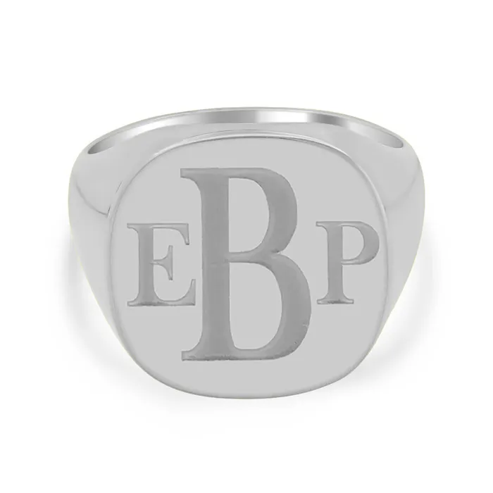 Rings deBebians Mens Square Signet Ring Large Laser Engraved Roman Monogram