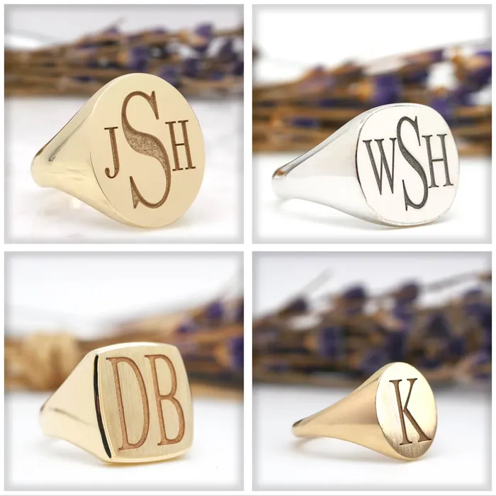 Rings deBebians Mens Square Signet Ring Large Laser Engraved Roman Monogram