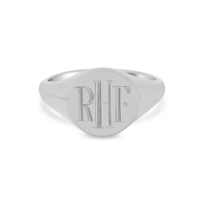 Rings deBebians Womens Round Signet Ring Medium Hand Engraved Roman Monogram