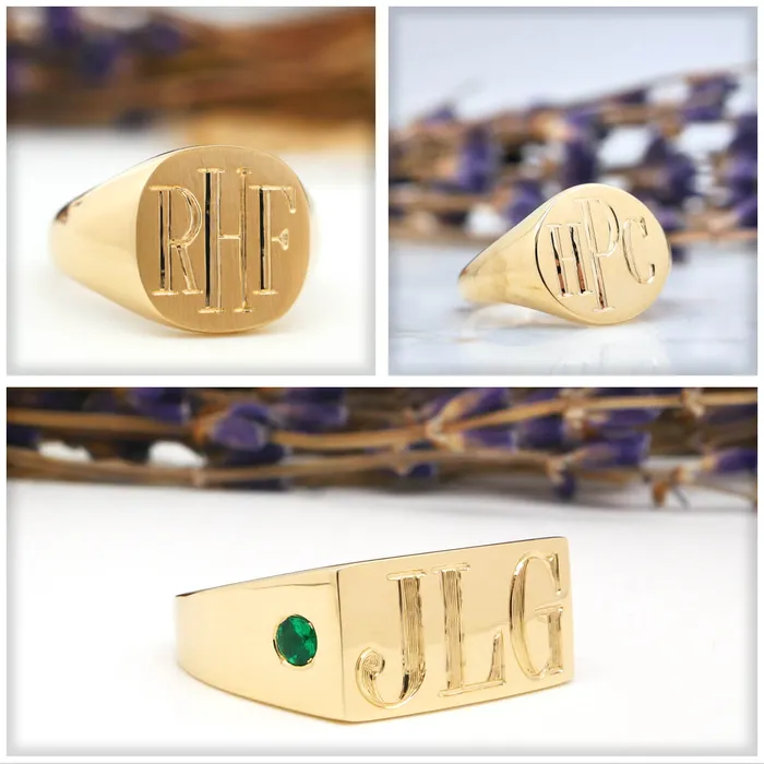 Rings deBebians Womens Round Signet Ring Medium Hand Engraved Roman Monogram