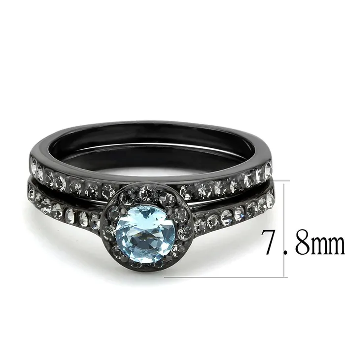 Rings TK3634 IP BlackIon Plating Stainless Steel Ring with Synthetic Synthetic Glass in Sea Blue Alamode