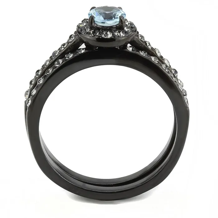 Rings TK3634 IP BlackIon Plating Stainless Steel Ring with Synthetic Synthetic Glass in Sea Blue Alamode