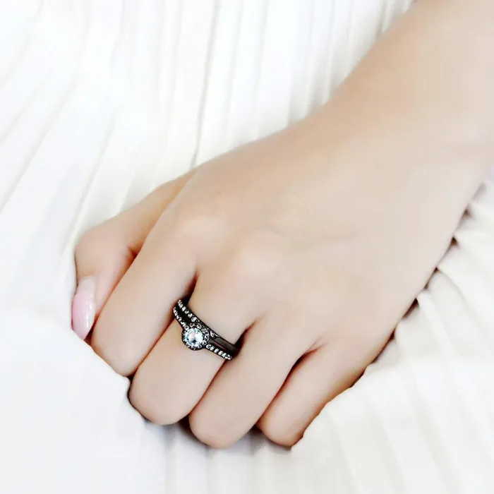 Rings TK3634 IP BlackIon Plating Stainless Steel Ring with Synthetic Synthetic Glass in Sea Blue Alamode