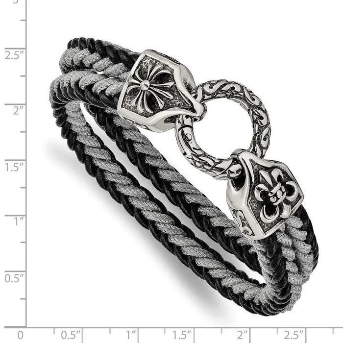 Stainless Steel Antiqued Polished LeatherCotton Braided 8in Bracelet Chisel Bracelets Stainless Steel Antiqued Polished LeatherCotton Braided 8in Bracelet Chisel Bracelets