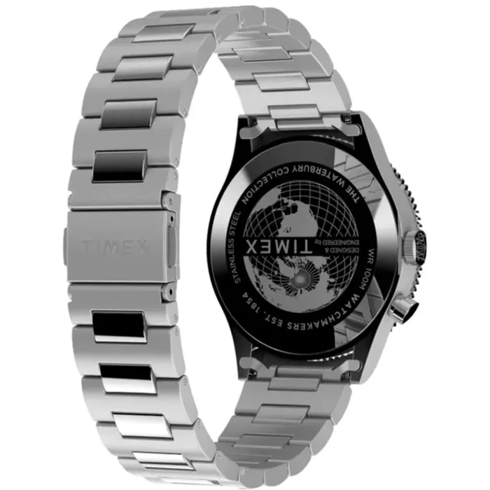Timex Bracelets Timex Mens Watch Waterbury Quartz GMT Black Dial Silver Tone Bracelet TW2W22700VQ Timex Bracelets Timex Mens Watch Waterbury Quartz GMT Black Dial Silver Tone Bracelet TW2W22700VQ
