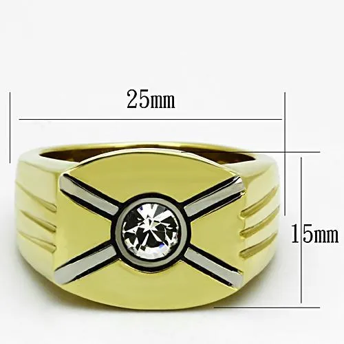 TK1064 TwoTone IP Gold Ion Plating Stainless Steel Ring with Top Grade Crystal in Clear Alamode Rings