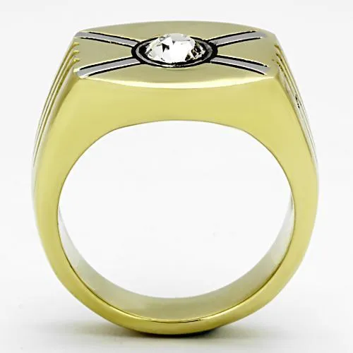 TK1064 TwoTone IP Gold Ion Plating Stainless Steel Ring with Top Grade Crystal in Clear Alamode Rings