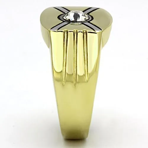 TK1064 TwoTone IP Gold Ion Plating Stainless Steel Ring with Top Grade Crystal in Clear Alamode Rings