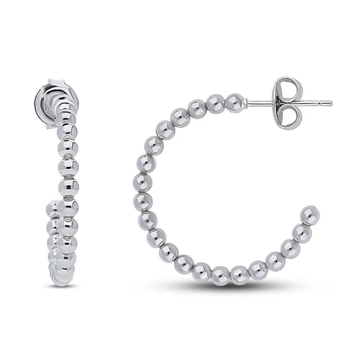 Bead Medium Hoop Earrings in Sterling Silver 093 BERRICLE Earrings