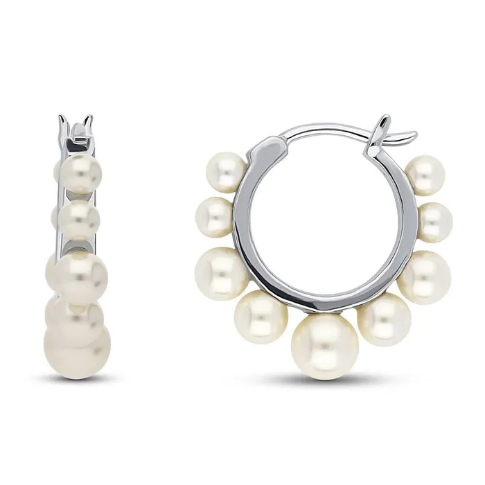 BERRICLE Earrings Bead Imitation Pearl Huggie Earrings in Sterling Silver 074