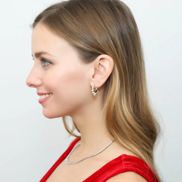 BERRICLE Earrings Bead Imitation Pearl Huggie Earrings in Sterling Silver 074