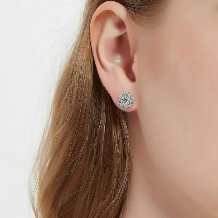 BERRICLE Flower Halo CZ Stud Earrings in Sterling Silver Earrings